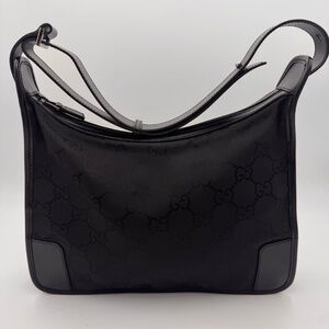 GUCCI Nylon Monogram Shoulder Bag Black